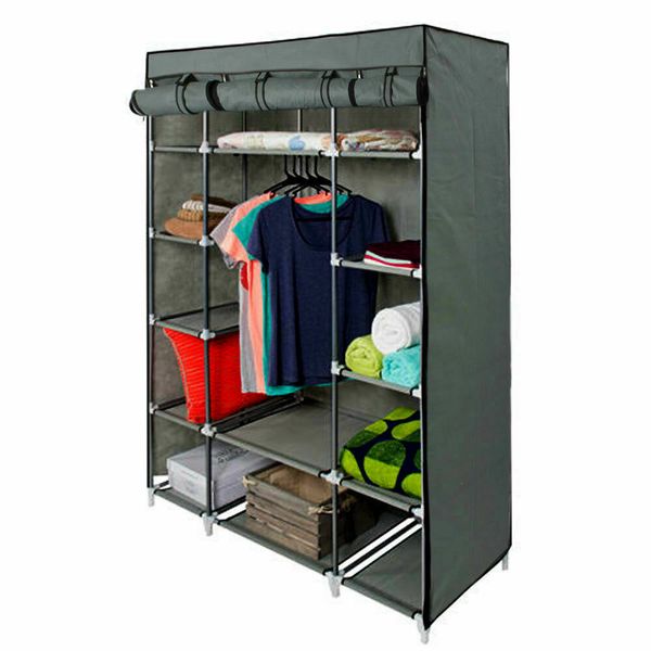 

53" gray portable closet storage organizer clothes wardrobe rack with shelves