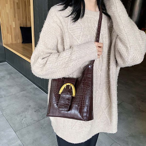 

vintage pu leather women's shoulder bag crocodile pattern large capacity crossbody bag travel lady handbag