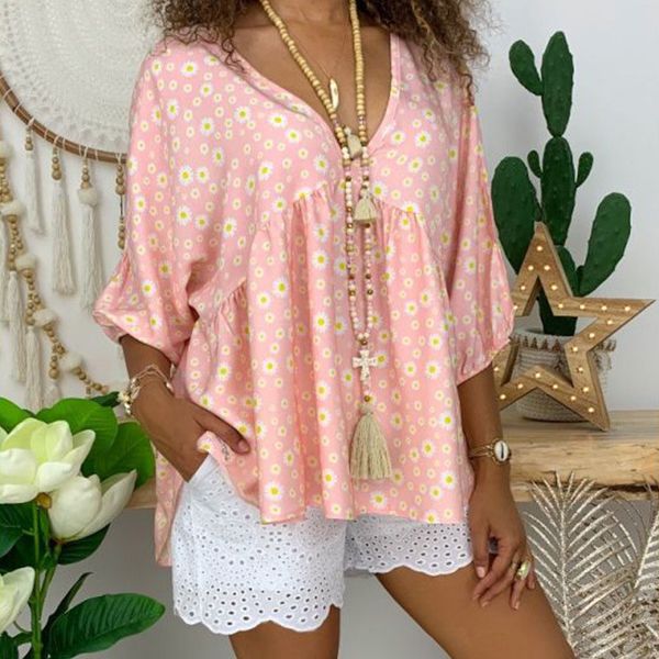 

2019 new ladies blouse shirts summer loose fit floral print fashion womens, White