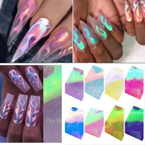 

nail art transfer sticker 8 pcs nail art stickers flame reflections tape adhesive foils manicure diy decoration foil flame, Black