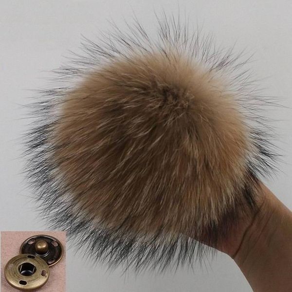 

15cm diy genuine real raccoon fur pompom for women kids beanie hats caps big size natural ball for shoes caps bags f015-natural