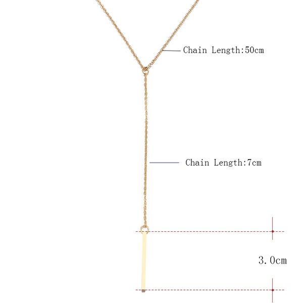 

ожерелье из нержавеющей стали для женщин любовника простой длинной палкой кулон ожерелья металлические цепи полосы колье, Silver