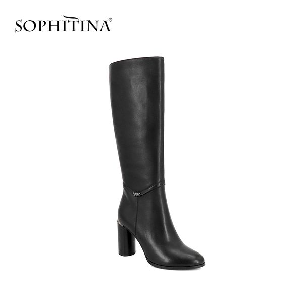 

sophitina knee-high lady boots genuine cow leather handmade brand shoes high heel warm short plush winter basic woman boots ba7, Black
