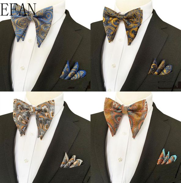 

gold brown navy gravata borboleta silk gifts for men bowtie pocket square cashew flowers bow tie and handkerchief hanky set, Blue;purple