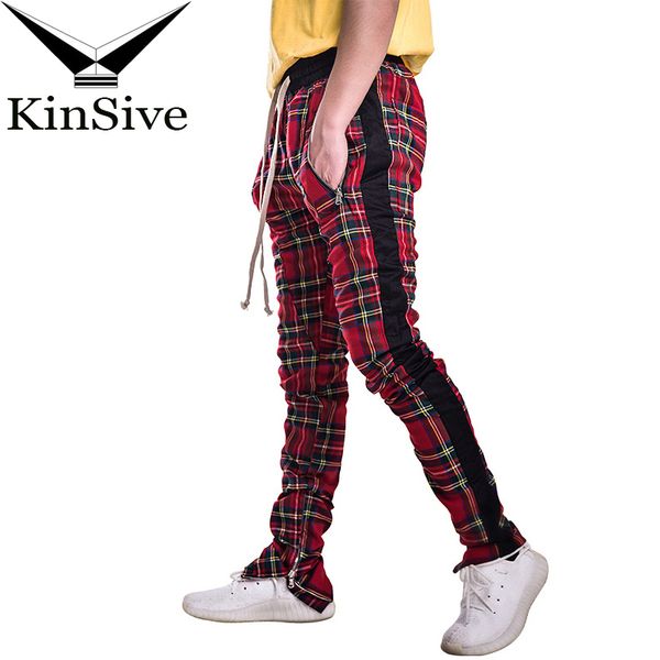 

бегуны брюки мужчины streetwear молнии дизайнер длинные брюки шотландка hip hop мужские брюки sweatpants высокое качество мужской повседневн, Black