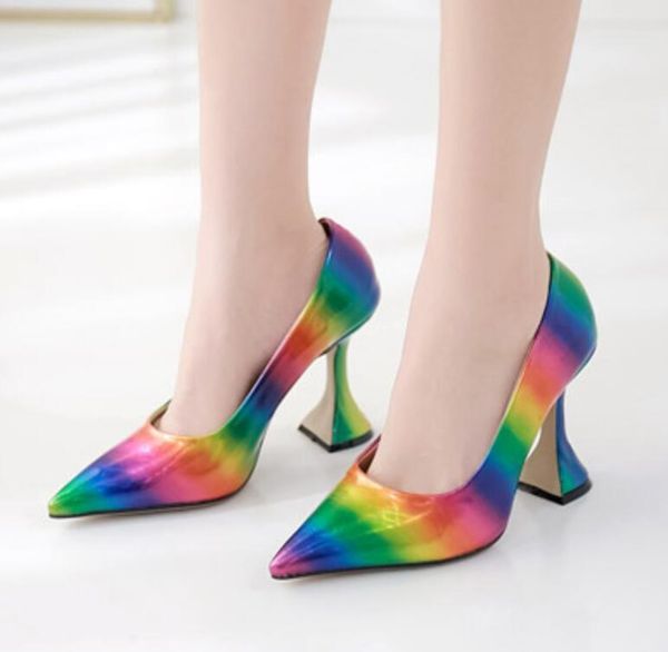 

2020 women's shoes rainbow sharp shallow mouth wine glass with high with single shoe women's shoes, Black