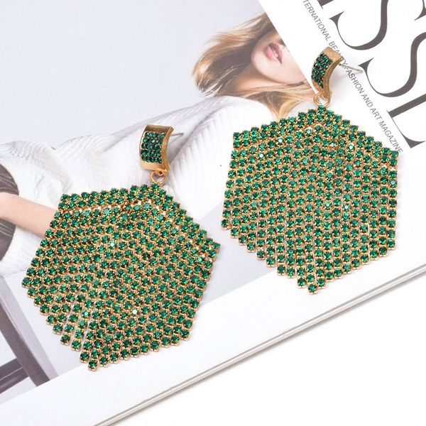 

new fine gold metal clear rhinestone long drop earrings dangle crystal chain tassel jewelry accessories for women wholesale, Golden