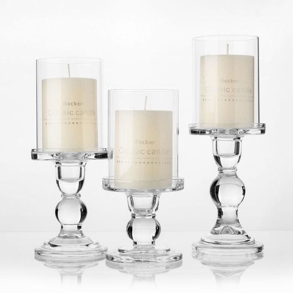 

1pc 3.46 / 4.52 / 5.51 in glass candle holders for 3\" pillar candle and 3/4\" taper candle wedding decoration candlestick