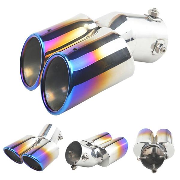 

1 to 2 muffler tip dual exhaust pipe tailpipe universal stainless steel rear tail throat replacement chrome trim car blue