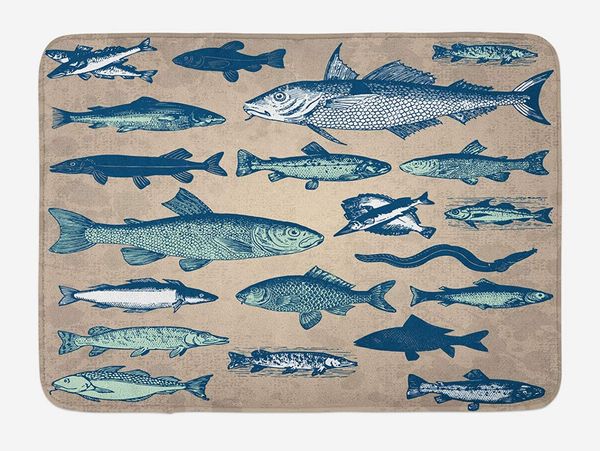 

fish doormat vintage style collection of various different fish animals seafood theme grunge effect home decor floor mat rugs