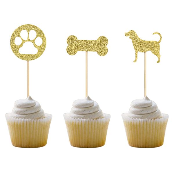 2019 Shining Dog Cake Topper Bone Footprint Decor Insert Card