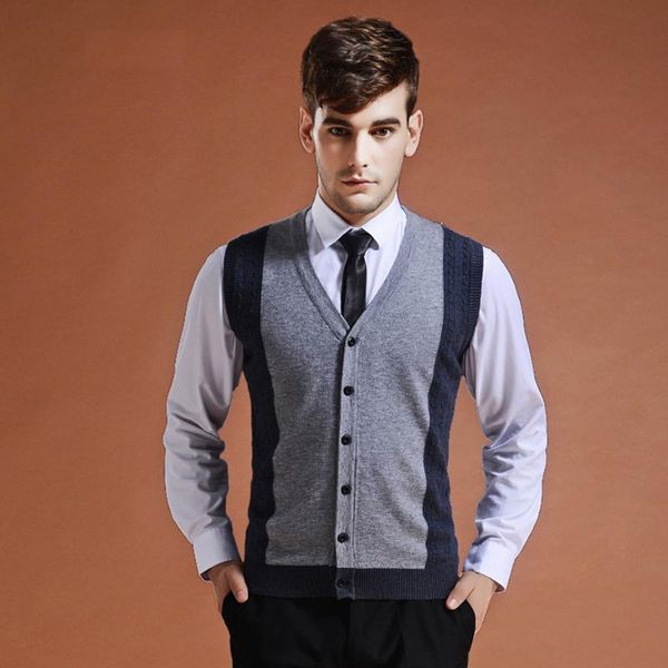 

мужские трикотажные жилет шерстяной свитер кардиган куртки без рукавов топы пуговиц v шеи лоскутная основные вскользь смарт bo26154111, White;black