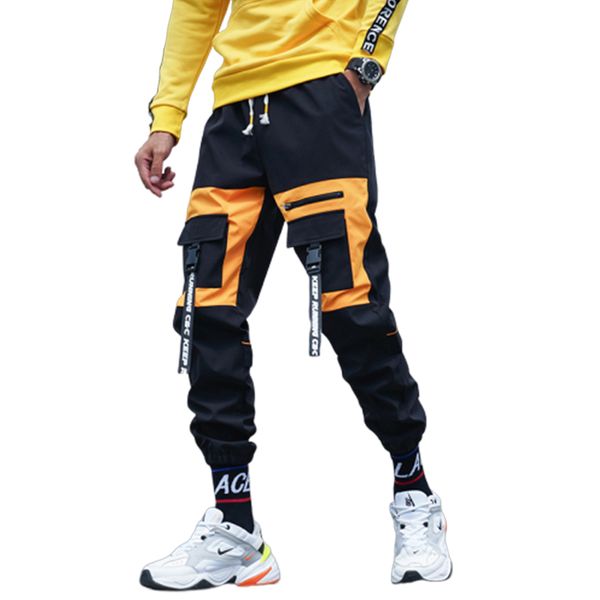 

мужская хип-хоп sweatpants streetwear jogger мужские шаровары multi-карманные повседневные брюки мужской ribbon новая мода dropshipping, Black