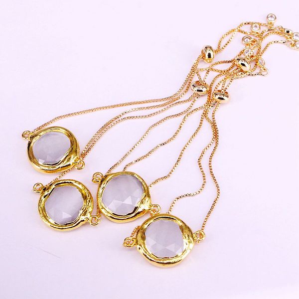 

6pcs, round coin shape cat eye faceted stone gold electroplated link chain bracelet for women girls, Black