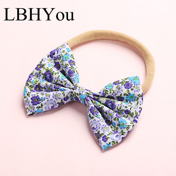 

2020 style spring summer cotton flowers prints bows nylon headbands infants baby girls knotbows nylon hairbands hair wear, Slivery;white