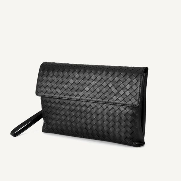 

cowhide leather handbag men envelope bag handmade knitting wallets card long purse clutch bag wristlet handy, Red;black