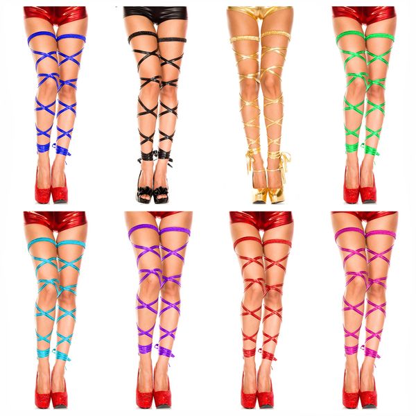 

women pvc leather leg ring garter belt suspenders thigh high stockings lace up cross bandage, Black;white