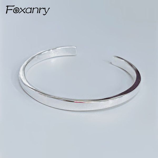 

foxanry prevent allergy 925 sterling silver terndy smooth cuff bangles & bracelet jewelry gifts for women size 56mm adjustable, Black