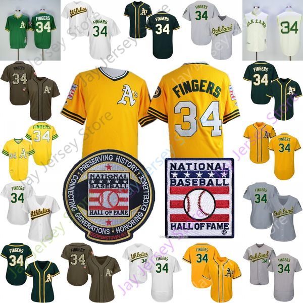 

Rollie Fingers Jersey Oakland Cooperstown Athletics Baseball Hall Of Fame HOF Patch Home Away Men Women Youth Kid Pullover Button