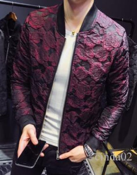 

mens slim high street jackets coats floral design outerwear hommes bomber jackets autumn wiinter fit jackets mens clothing, Black;brown