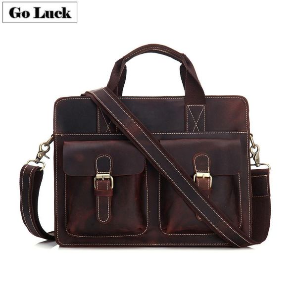 

go-удача марка crazy horse натуральная кожа топ-ручка сумки 14' портфель мужчины crossbody сумки на ремне, мужские сумки посыльного