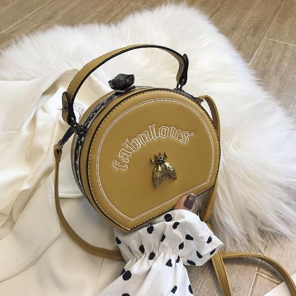 

women bag fashion embroidery bee shoulder bags small handbag with letter small round crossbody