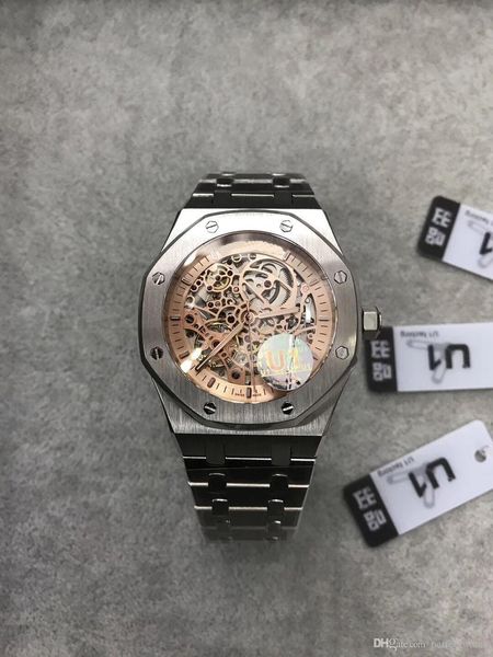 

2020 new arrived automatic mens watch royal oak 15407st.oo.1220st.01 series 41mm skeleton dial multi-color mens wristwatch, Slivery;brown