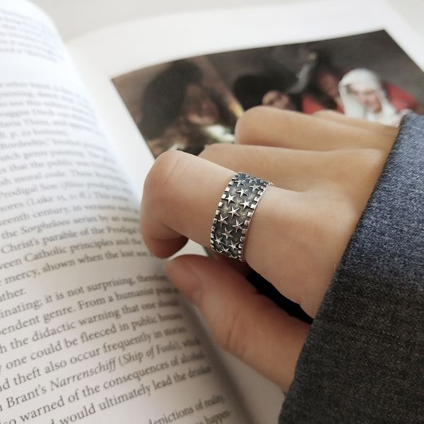 

fan zhiqiao korean jewelry 925 sterling silver vintage ring personalized jewelry fashion star ring, Golden;silver