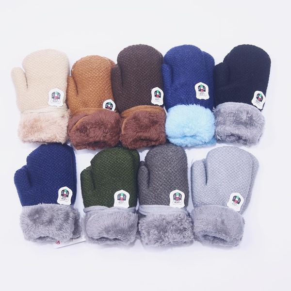 

зима осень дети девочка мальчик веревочные перчатки твердые пальцев перчатки цвет полный мягкий хлопок вязаные зимние рукавицы luvas guantes, Blue;gray