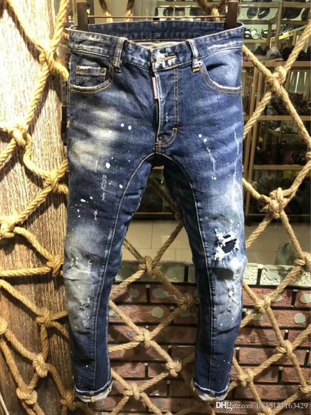 

mens designer jeans denim black ripped pants version fashion skinny broken hole italy brand bike motorcycle rock revival size 44-54, Blue