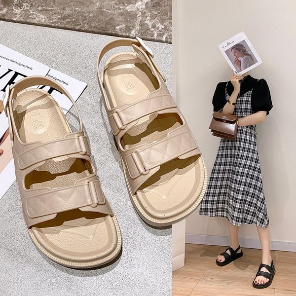 

summer women's casual sandals flat bottom comfortable not tired feet sandals fashion wild female students women's shoes, Black