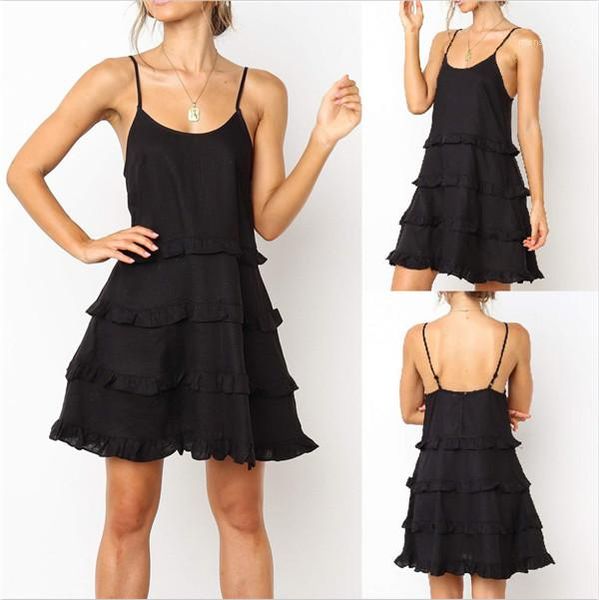 

women dresses ladies nightgown fashion female clothes summer spaghetti strap ruffle dress designer u neck, Black;gray