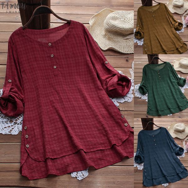 

blouse womens daily casual loose linen plus size plaid button tanic shirt regular blouse blusas mujer de moda loose woman blouse, White