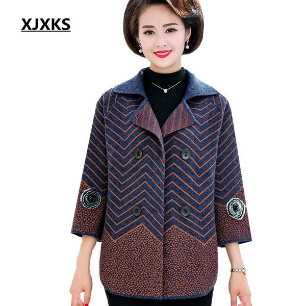 

xjxks fashion lapel cashmere women woolen coat 2019 autumn winter new loose plus size comfortable knitted women coat, Black