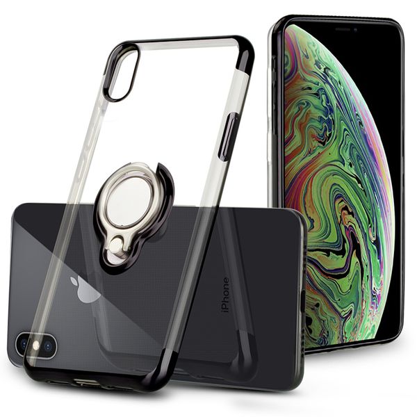 

For iPhone X XS Max 8 7 Clear TPU Case Transparent Soft Silicone Flexible Cover Ring Holder Stand For Huawei Mate 20 Samsung
