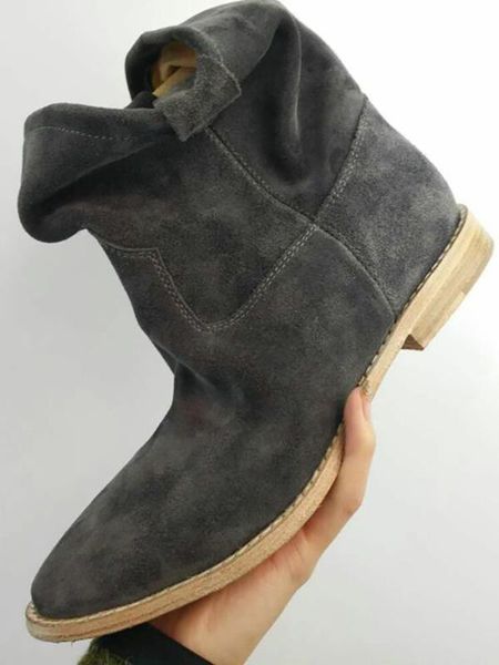 

suede flat ankle booties round toe british style slip on genuine leather oxford sole woman short boots spring casual shoes, Black