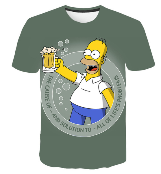 

2019 cartoon character simpson t shirt men women funny 3d print summer short sleeve o neck crewneck casual a231, White;black