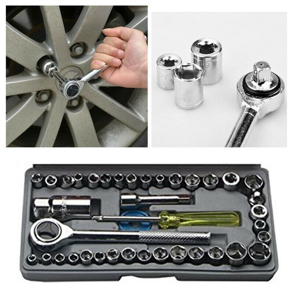 

40pcs/set auto moto repair tool kit socket sleeve ratchet wrench puller arbor toolbox combination suit hardware car repair tools
