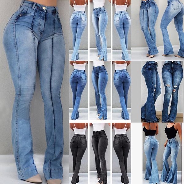 

1313 women high waist flare jeans skinny denim pants push up trousers stretch bottom jean female casual jeans, Blue