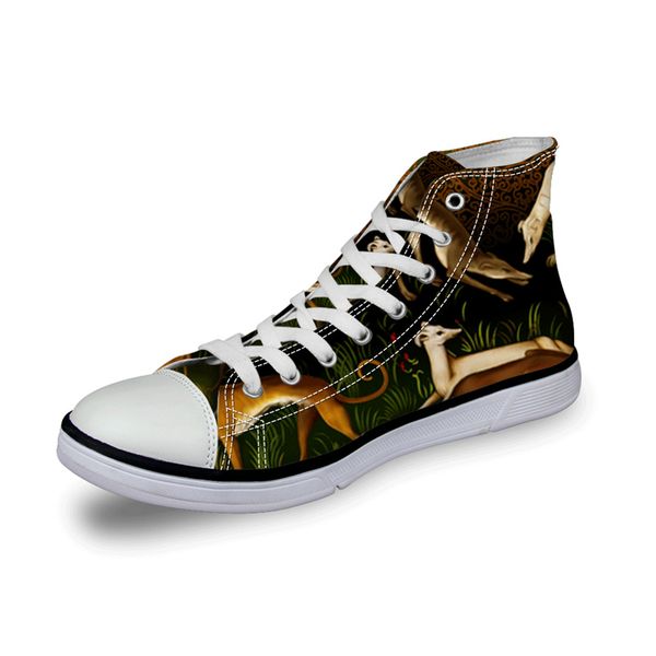 

new design zapatos summer canvas greyhound dog print high shoes women high printed canvas shoes women vulcanize, Black