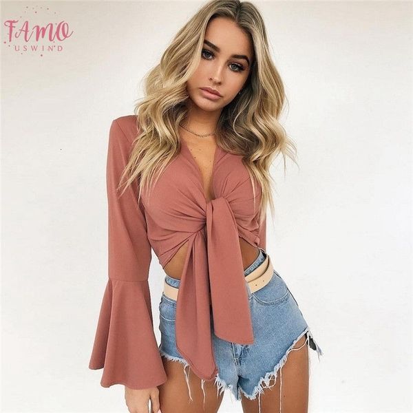 

для женщин ladies summer глубокий v шеи втулки крышки с длинными рукавами crop top блуза casual beach party верхняя рубашка, White