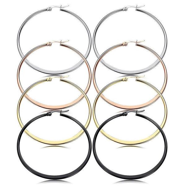 

1 pair women stainless steel smooth big large hoop earrings jewelry ear metal hoop earrings women 40-60mm, Golden;silver