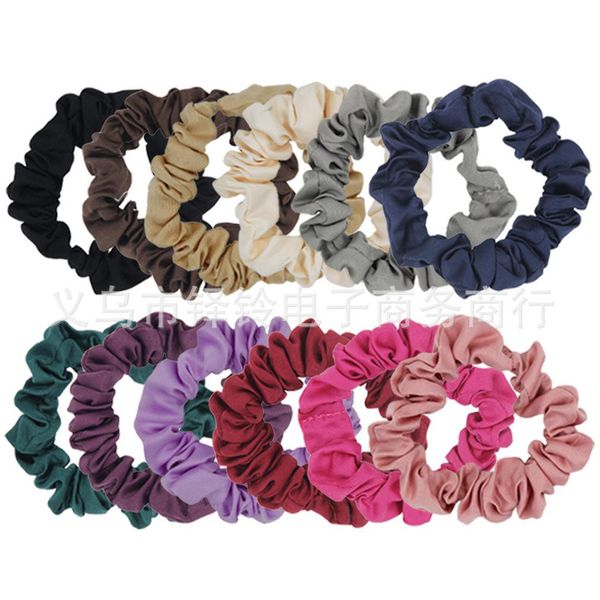 

pack of 12 satin scrunchies fabric elastic hair bands ponytail holder hair accessories black/mix colors ties, Slivery;white