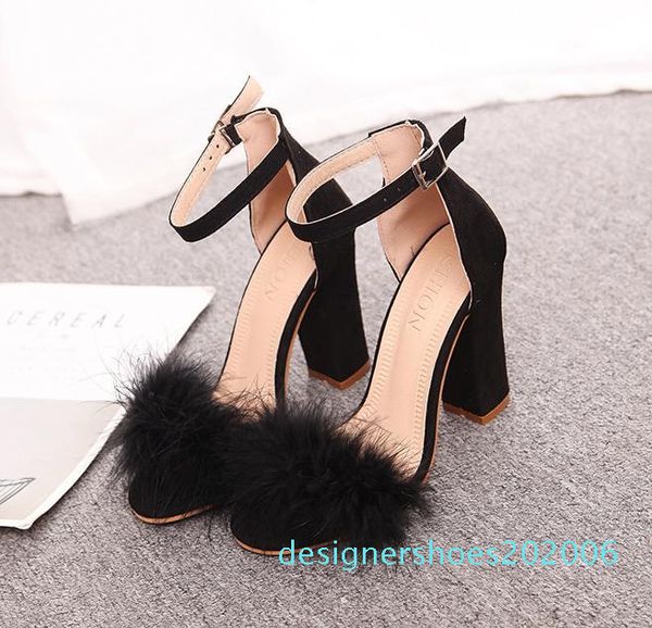 

summer women pumps t-stage fur buckle strap platform open toe dancing high heel sandals party wedding shoes black mujer d06