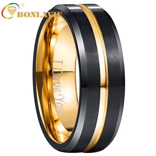 

2020 tungsten carbide ring 8mm wide electroplated black golden frosted surface tungsten steel ring men jewerly, Golden;silver