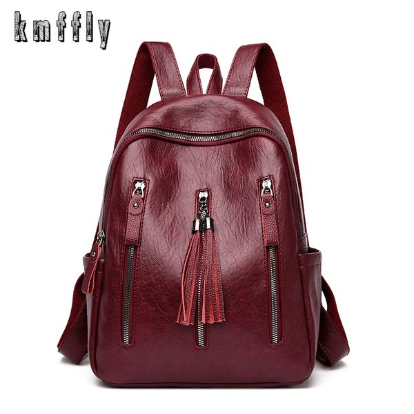 

tassel mochila feminina back pack soft leather women backpack bagpack school bags for teenage girls sac a dos femme