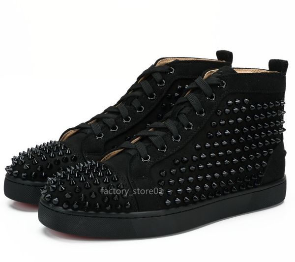 

casual shoes slip-on roller boat crystal leather new designer red bottoms sport mens womens suede spike sneakers box dust bag 36-47 t01, Black