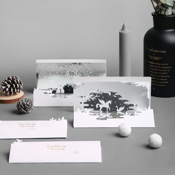 

new creative dream 3d mirror silver card hollow greeting card birthday holiday envelope blessing hearing marriage