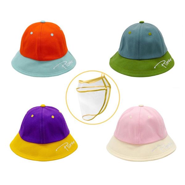 

skin-friendly cotton summer baby fisherman hat cartoon net mesh caps sunscreen protective visor wind and uv protection hat set, Yellow