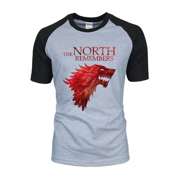 

game of thrones house stark tshirt the north remembers men raglan t shirts summer 100% cotton tees men's short sleeve shirt, White;black